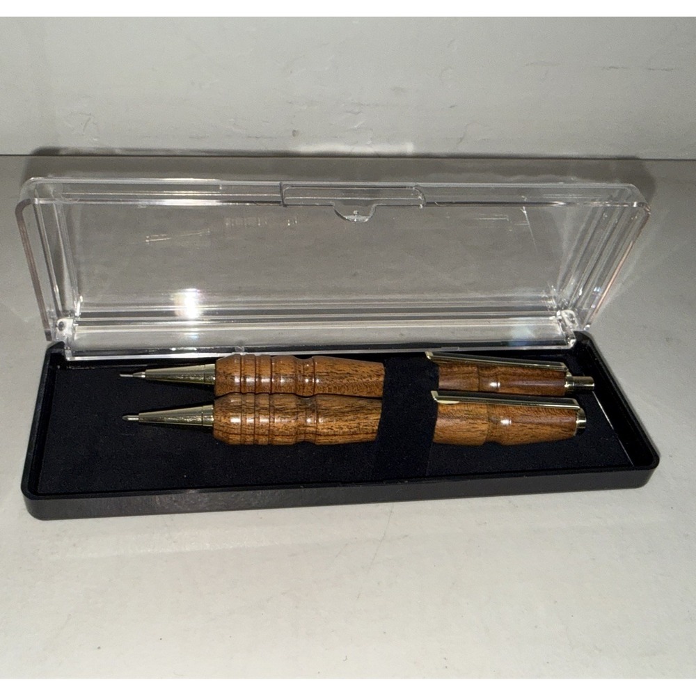 Handmade Bocote Wood Pen & Mechanical Pencil Set Gold Trim Fits Cross Refill